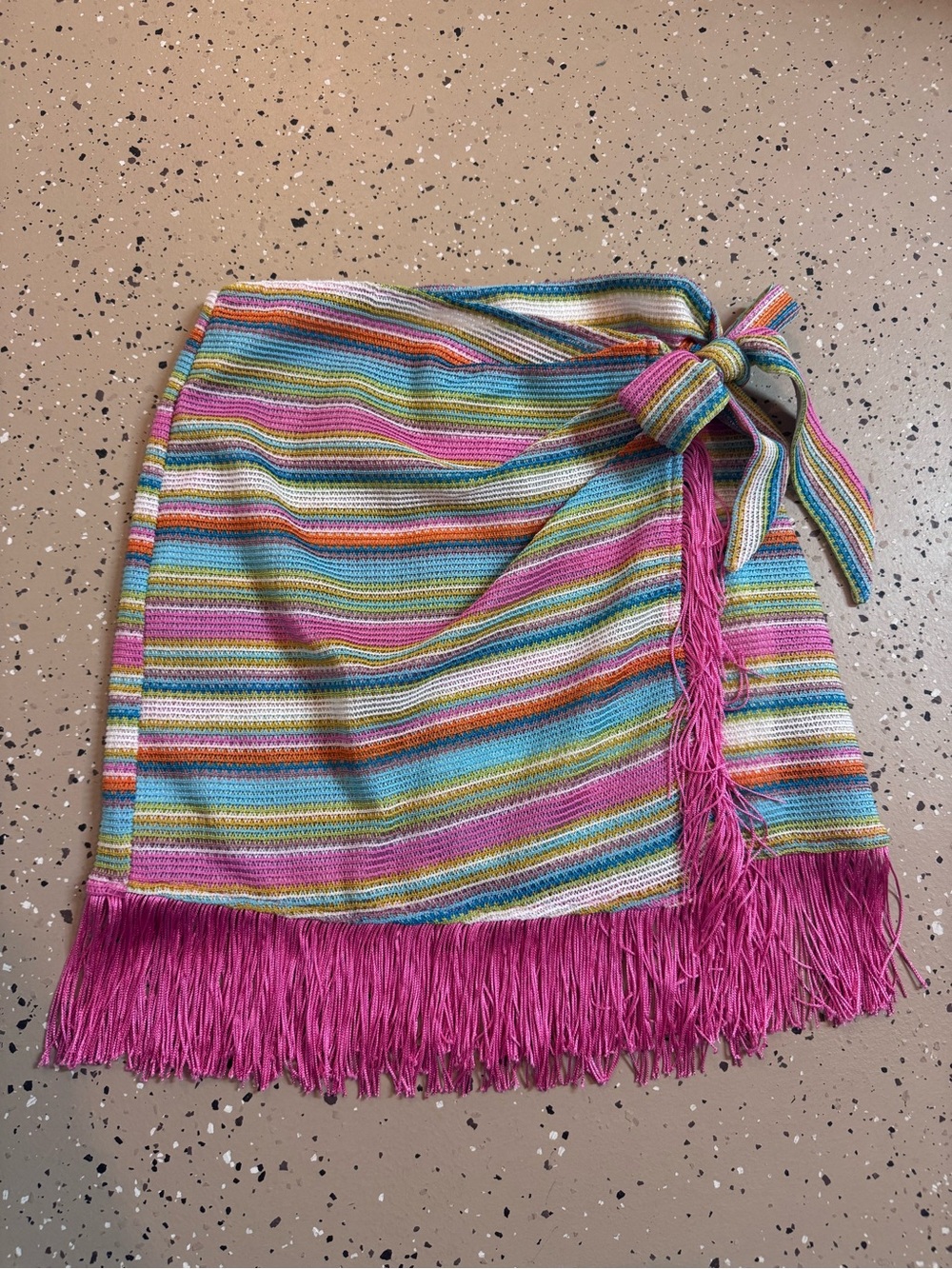 VICI XS Multicolor Striped Knit Fringe Wrap Mini Skirt Resort Vacation